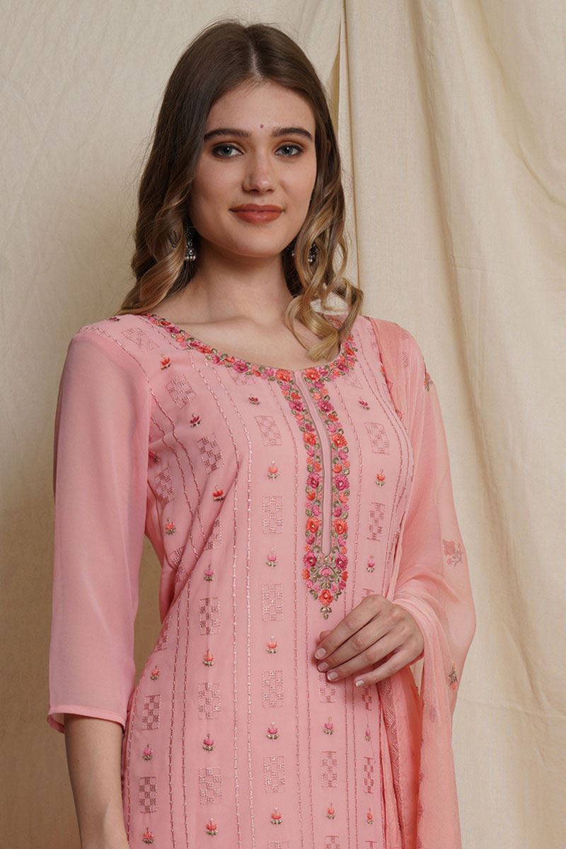 Exquisite Pink Colored Designer Suit (Unstitched suit)