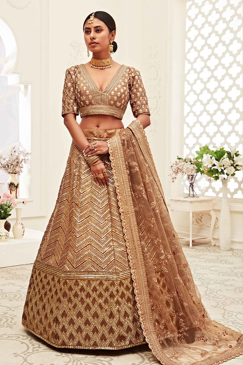 Latest Designer Brown Colored Bridal Lehenga Choli