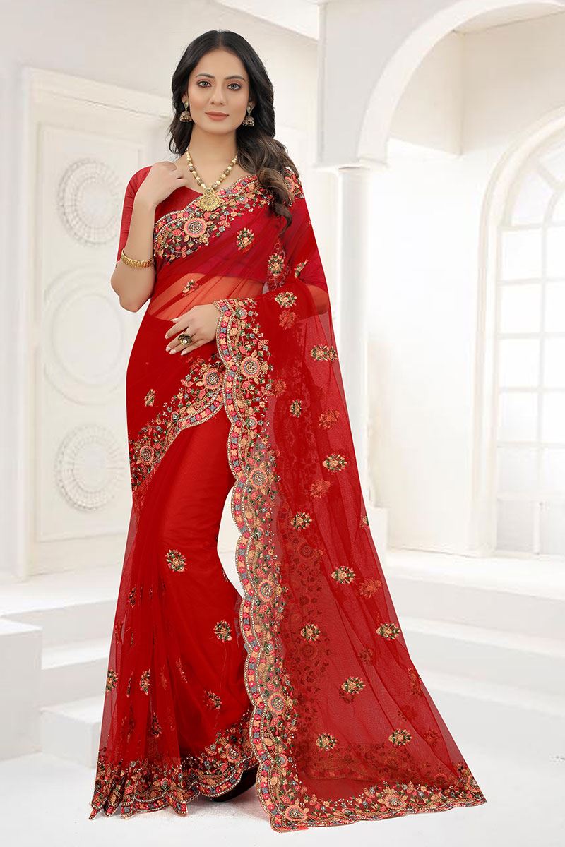 Lovely Red Colored Designer Saree