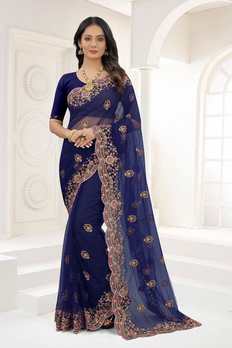 Artistic Blue Colored Designer Saree