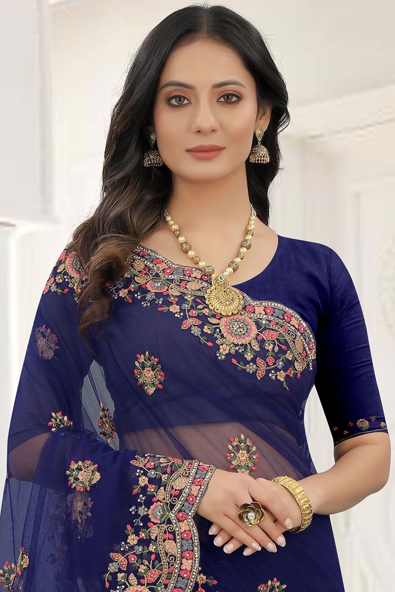 Artistic Blue Colored Designer Saree