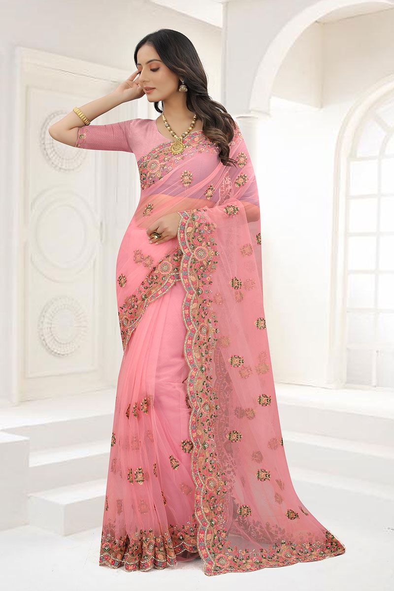 Delightful Pink Colored Designer Saree