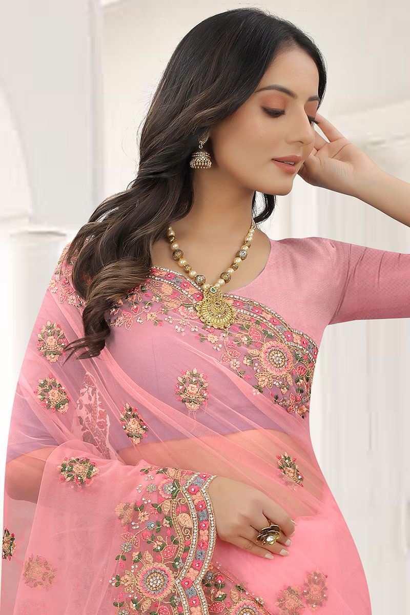 Delightful Pink Colored Designer Saree