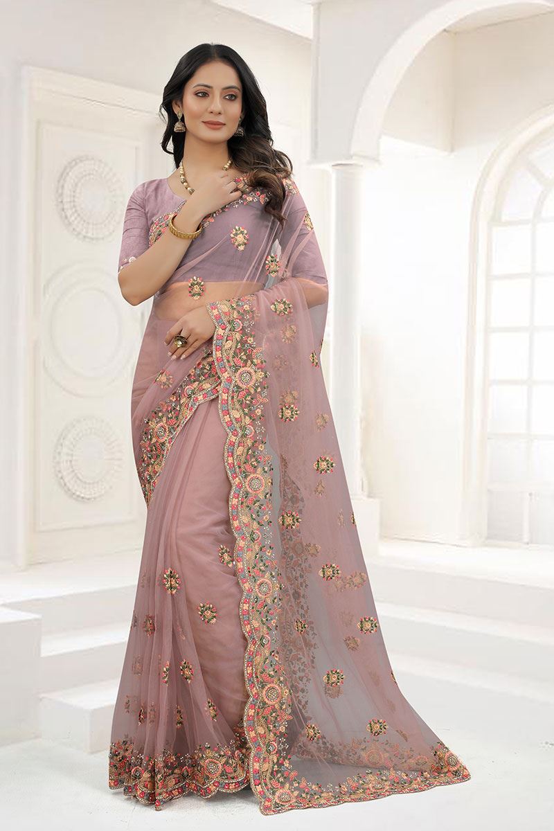 Engaging Mauve Colored Designer Saree