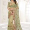 Magnificent Olive Green Colored Designer Saree