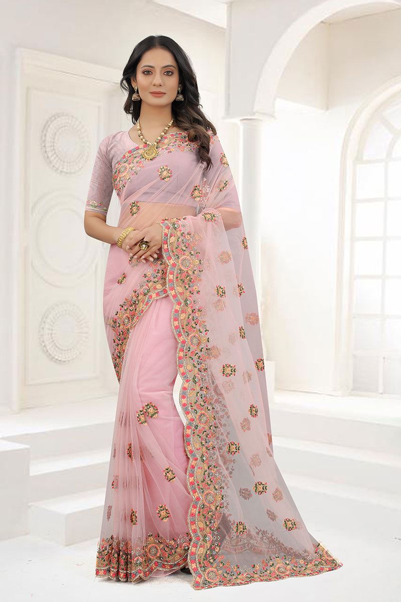 Stunning Light Pink Colored Designer Saree
