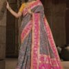 Creative Olive Green and Pink Colored Designer Silk Saree