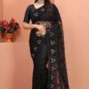 Striking Black Colored Designer Saree