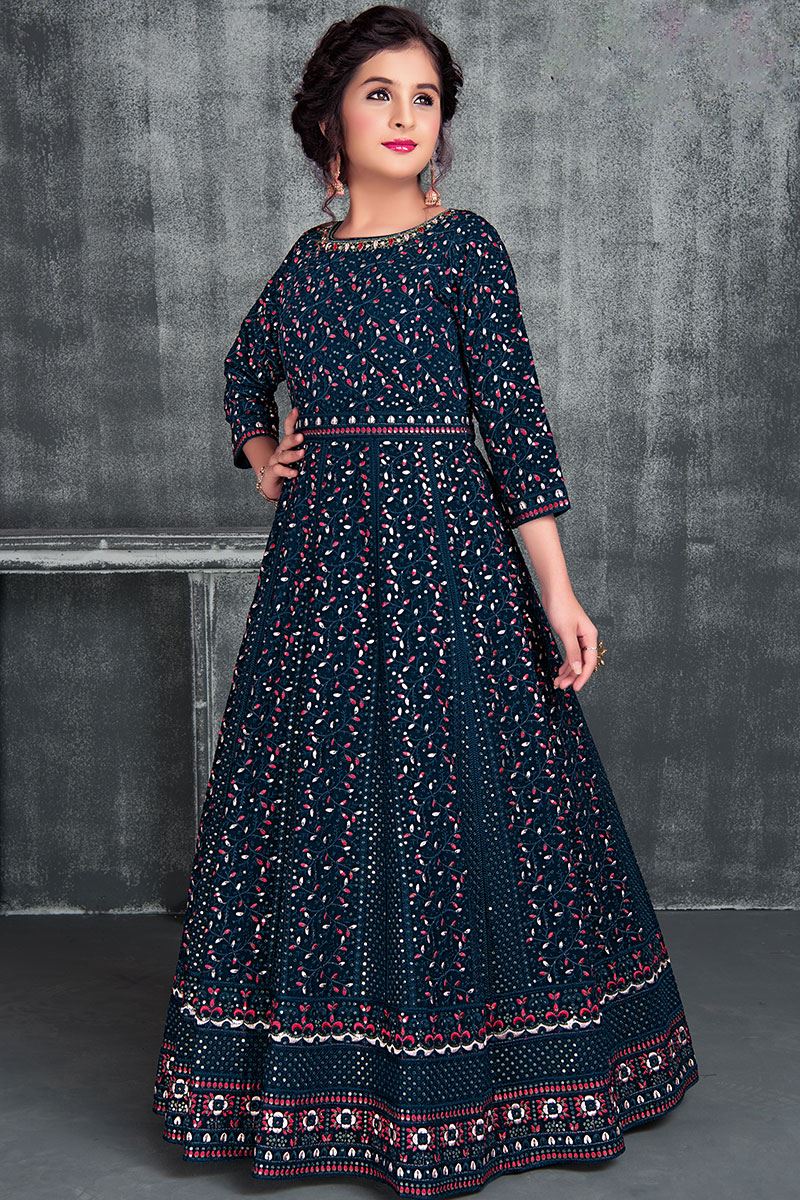 Exclusive Teal Colored Designer Kids Gown