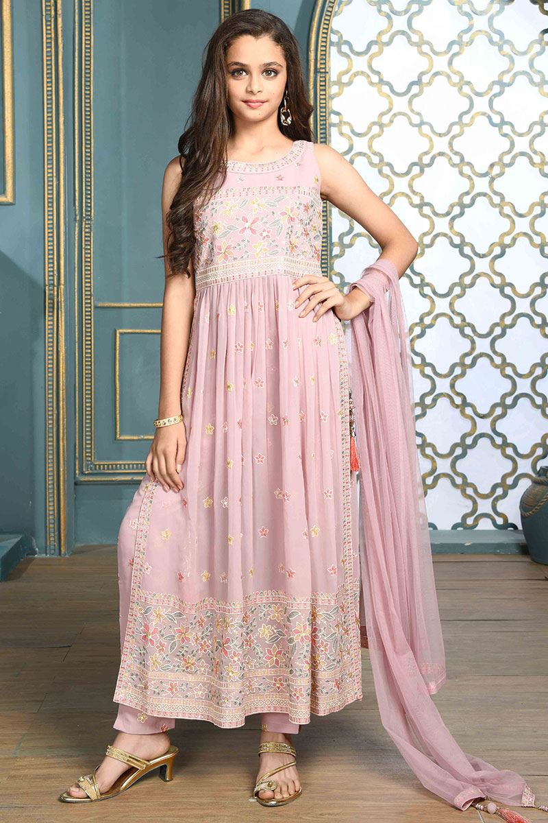 Exquisite Onion Pink Colored Designer Kids Suit