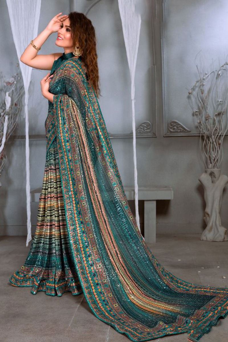 Striking Rama Colored Designer Saree