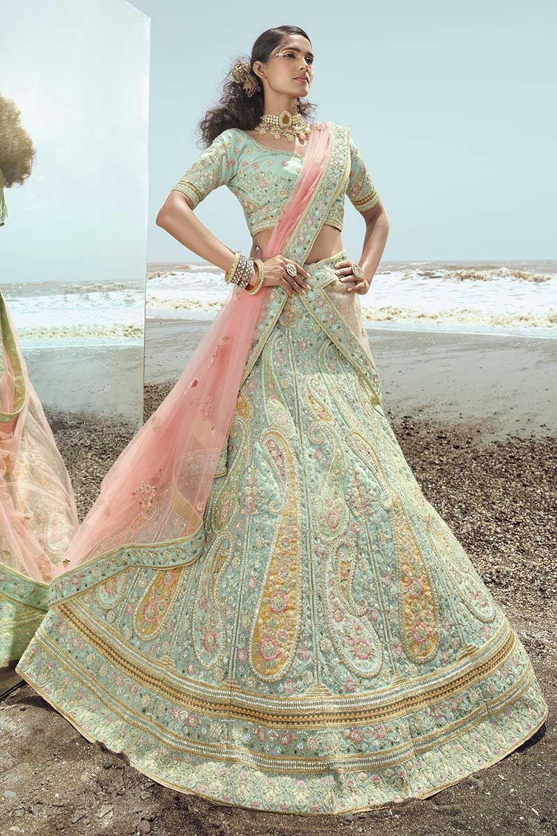 Gorgeous Turquoise Colored Designer Lehenga Choli