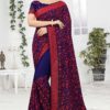 Attractive Navy Blue Colored Designer Saree