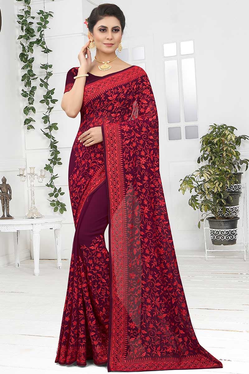 Glamorous Wine Colored Designer Saree