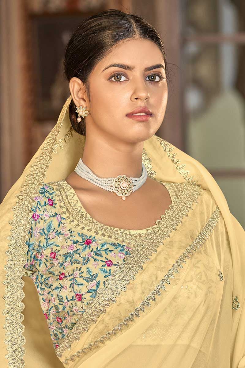 Delightful Yellow Colored Designer Saree