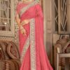 Enticing Coral Colored Designer Saree