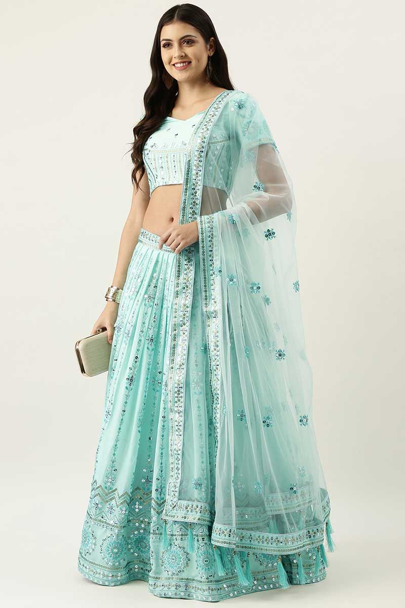 Glorious Turquoise Colored Designer Lehenga Choli