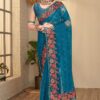 Glamorous Peacock Colored Designer Saree