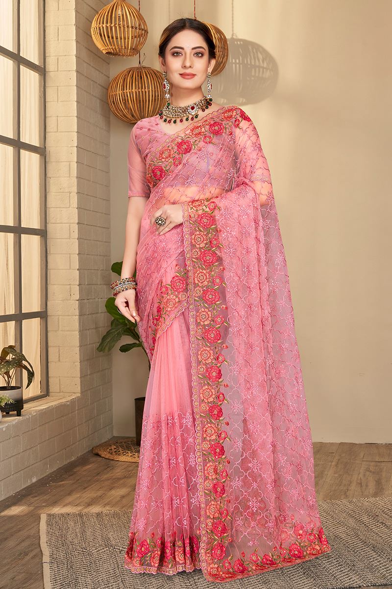 Charming Dusty Pink Colored Designer Saree
