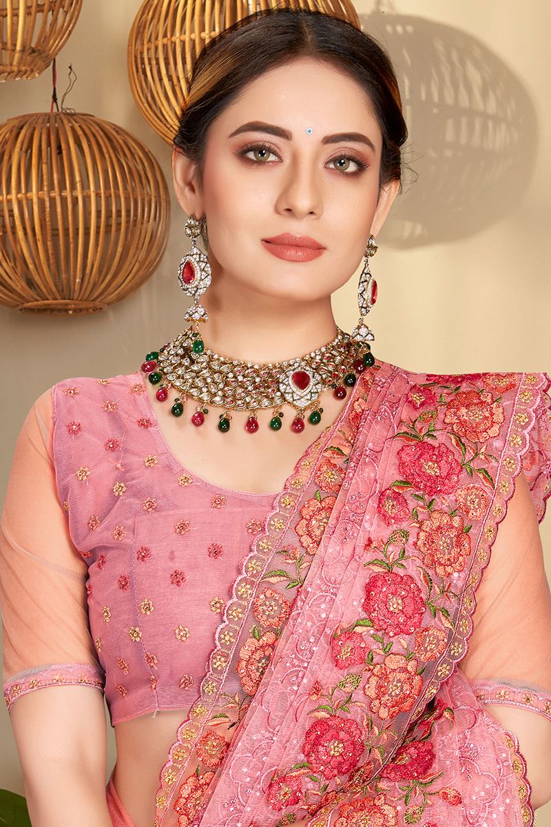 Charming Dusty Pink Colored Designer Saree