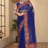 Exuberant Navy Blue Colored Designer Saree