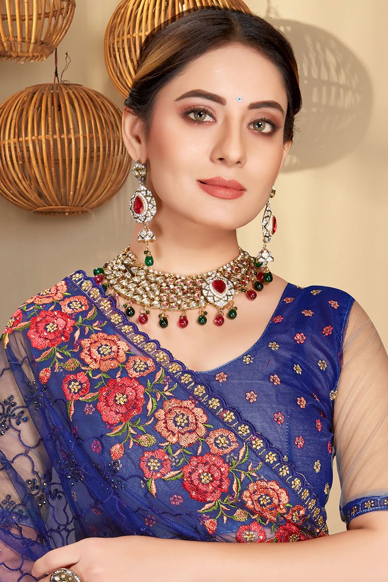 Exuberant Navy Blue Colored Designer Saree