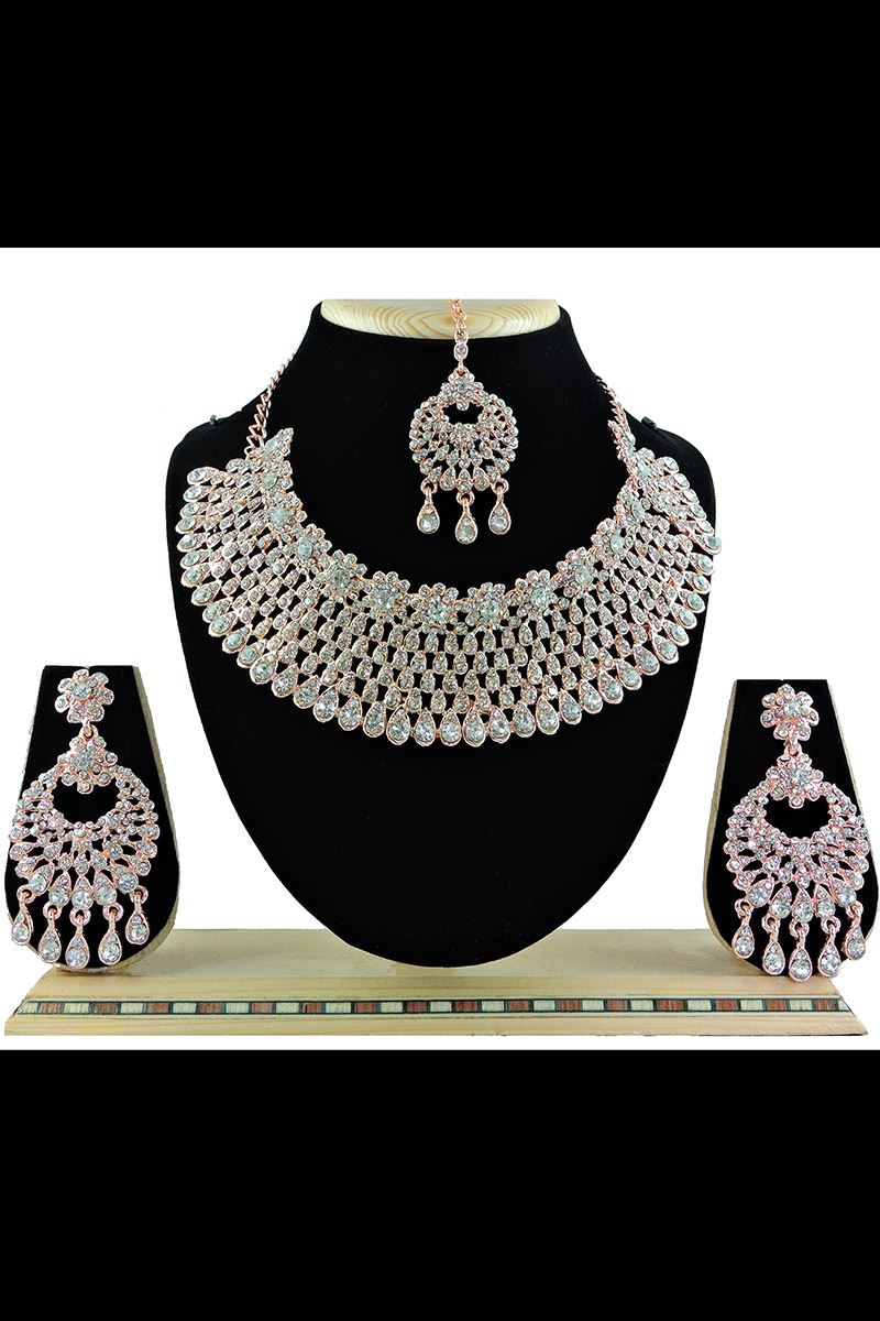 Enticing Rose Gold Colored Imitation Jewellery-Necklace Set
