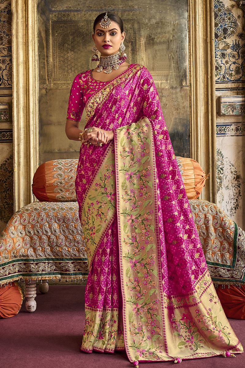 Dazzling Pink Colored Designer Saree
