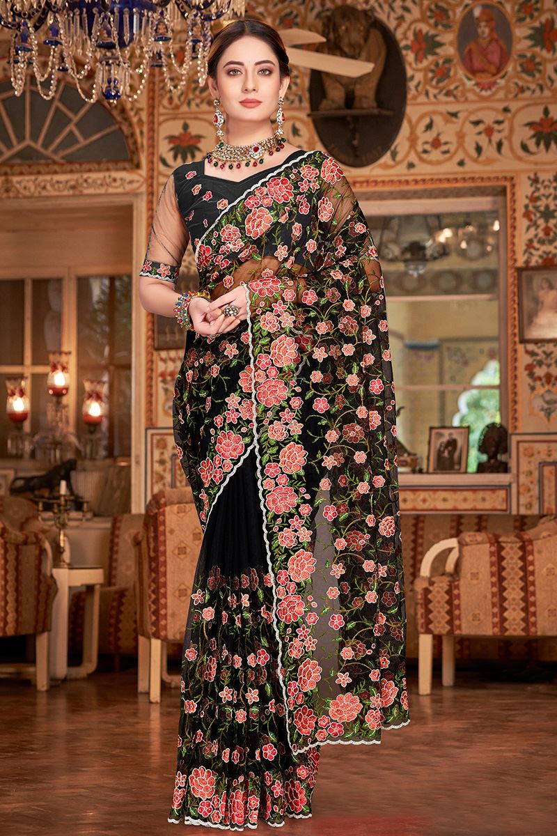 Exquisite Black Colored Designer Saree