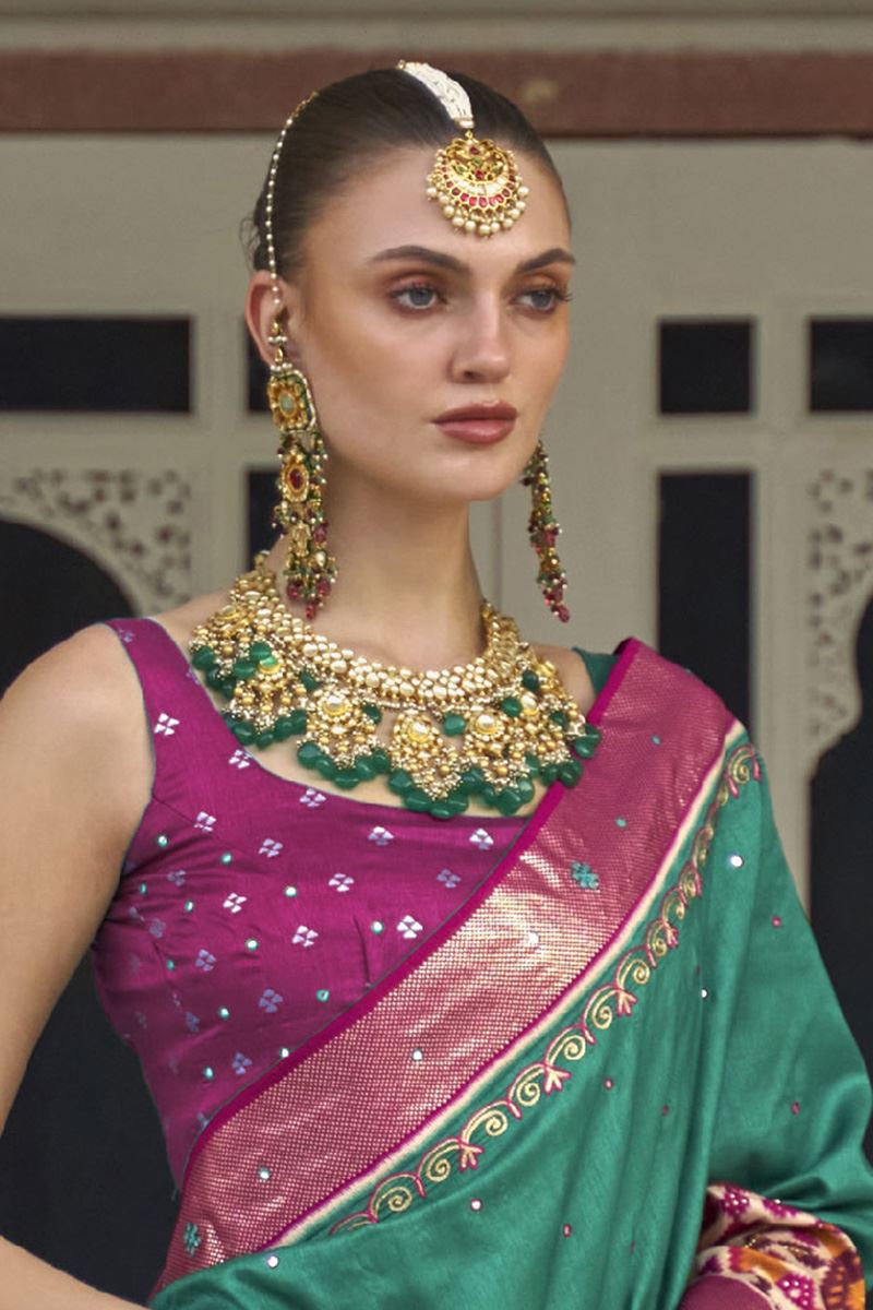 Astounding Green and Pink Colored Designer Saree
