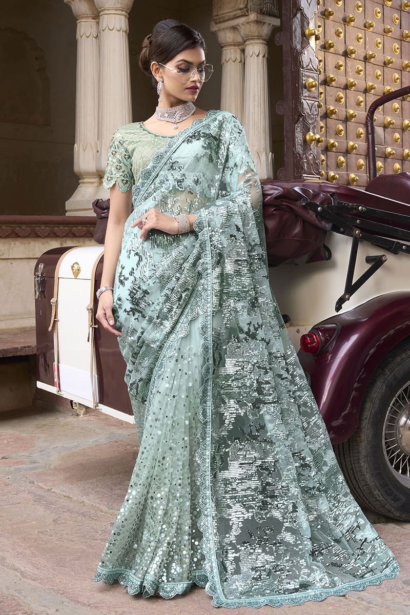 Pretty Sea Green Colored Designer Saree