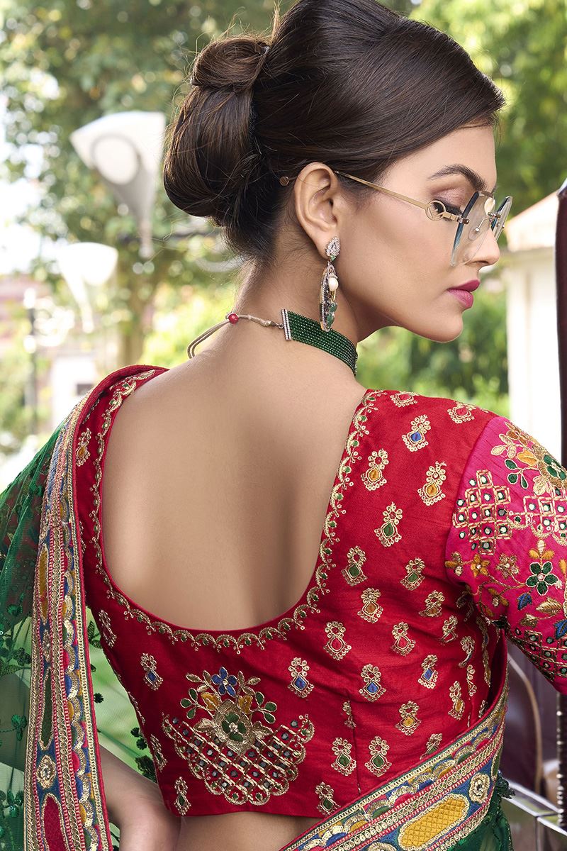 Irresistible Green and Multi-Colored Designer Saree