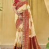 Divine Cream and Red Colored Designer Saree