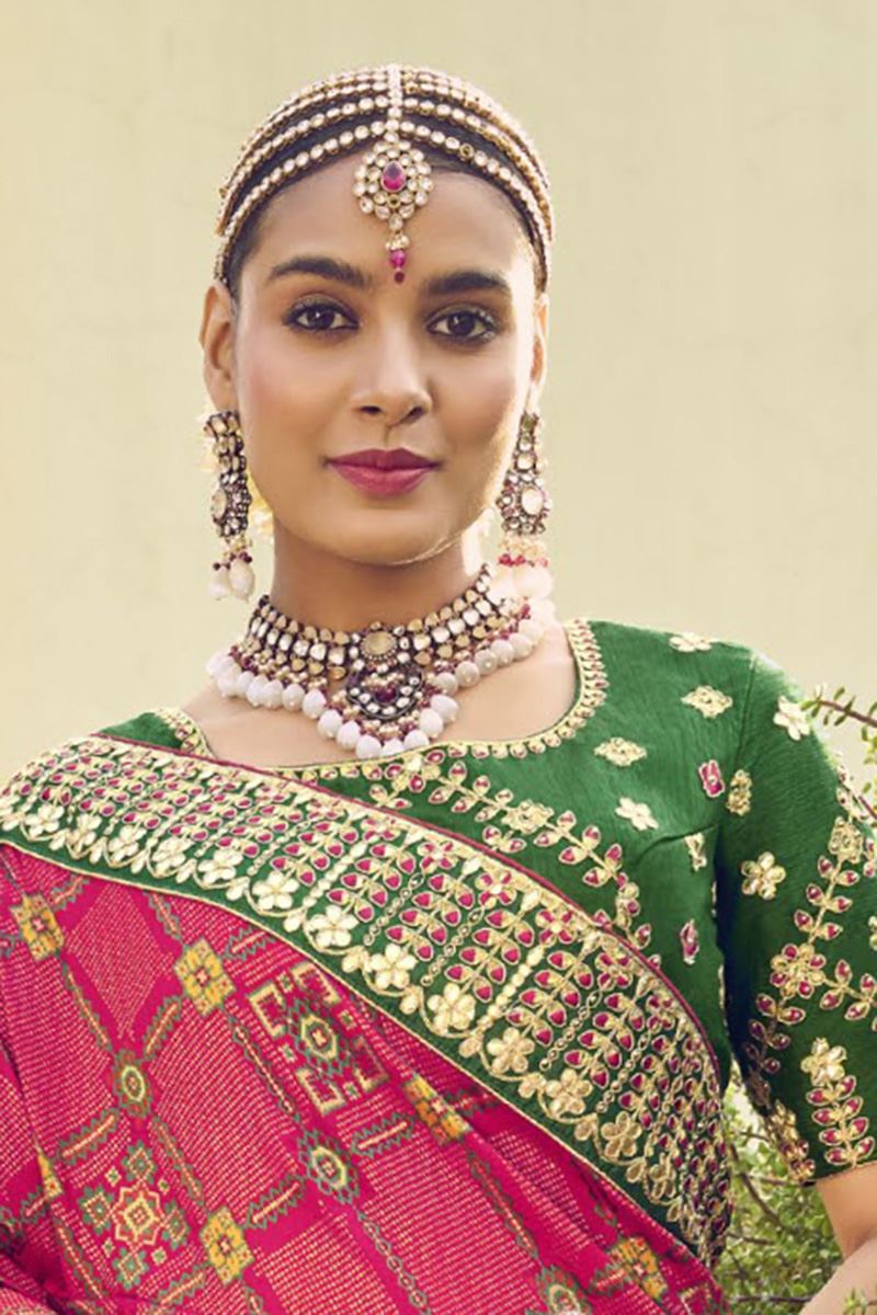Divine Pink and Green Colored Designer Saree