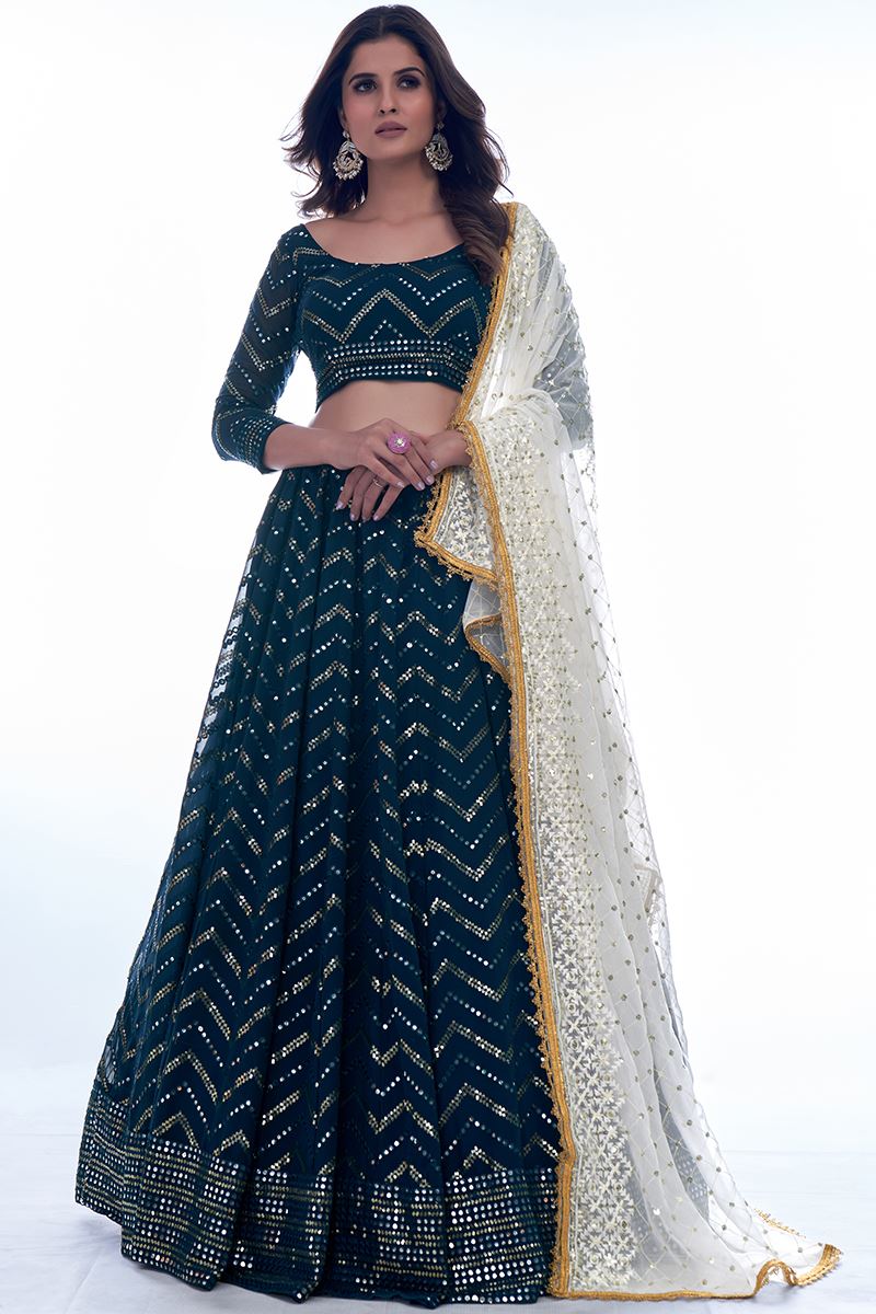 Marvelous Navy Blue Colored Designer Lehenga Choli