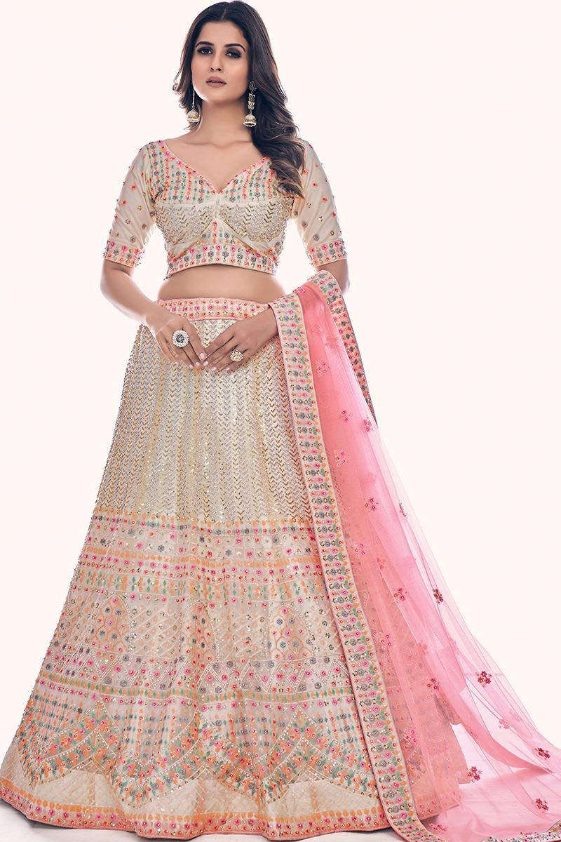 Fascinating White Colored Designer Lehenga Choli