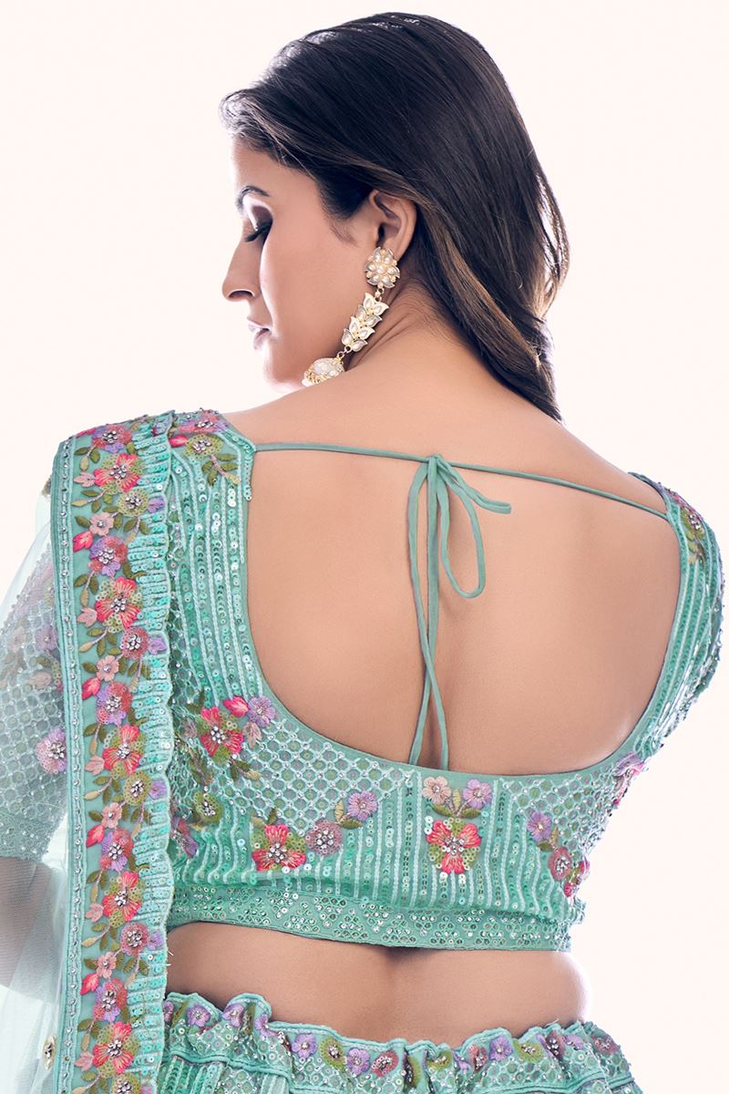 Breathtaking Firozi Colored Designer Lehenga Choli