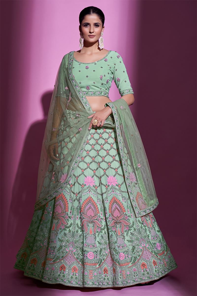 Glamorous Pista Green Colored Designer Lehenga Choli