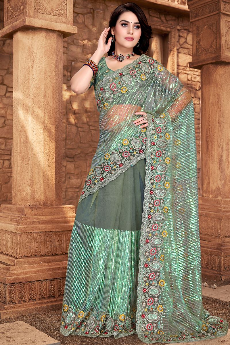 Mesmerizing Pista Green Colored Designer Silk Saree