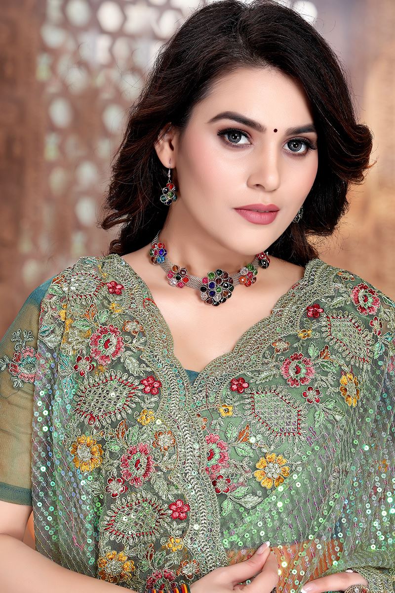 Mesmerizing Pista Green Colored Designer Silk Saree