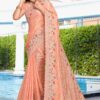Fascinating Peach Colored Designer Silk Saree
