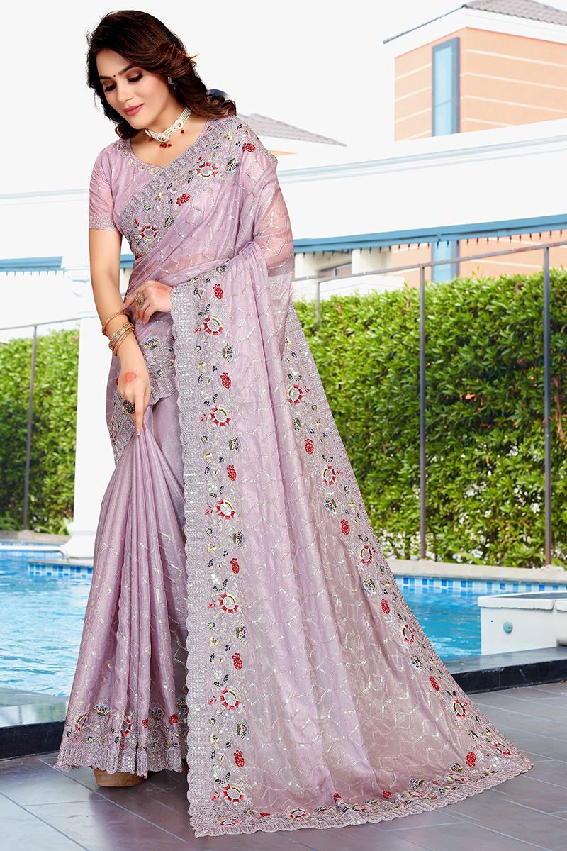 Creative Lavender Colored Designer Silk Saree