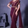 Dazzling Wine Colored Designer Ready to Wear Saree