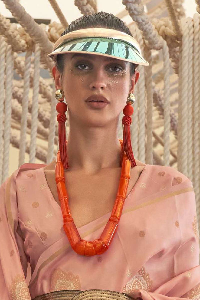 Flamboyant Peach Colored Designer Saree