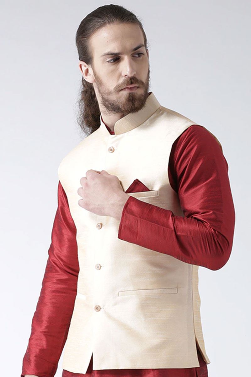 Fancy Maroon Colored Designer Kurta and Jacket Set