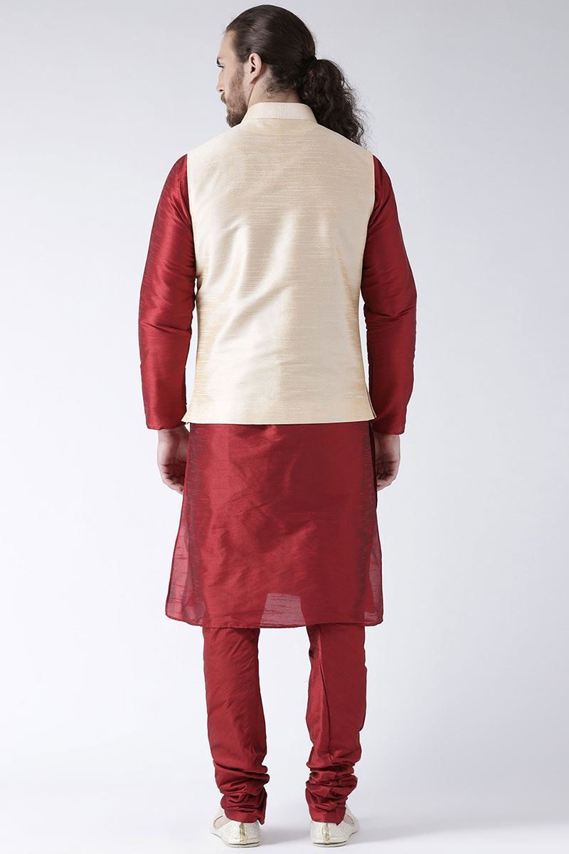 Fancy Maroon Colored Designer Kurta and Jacket Set