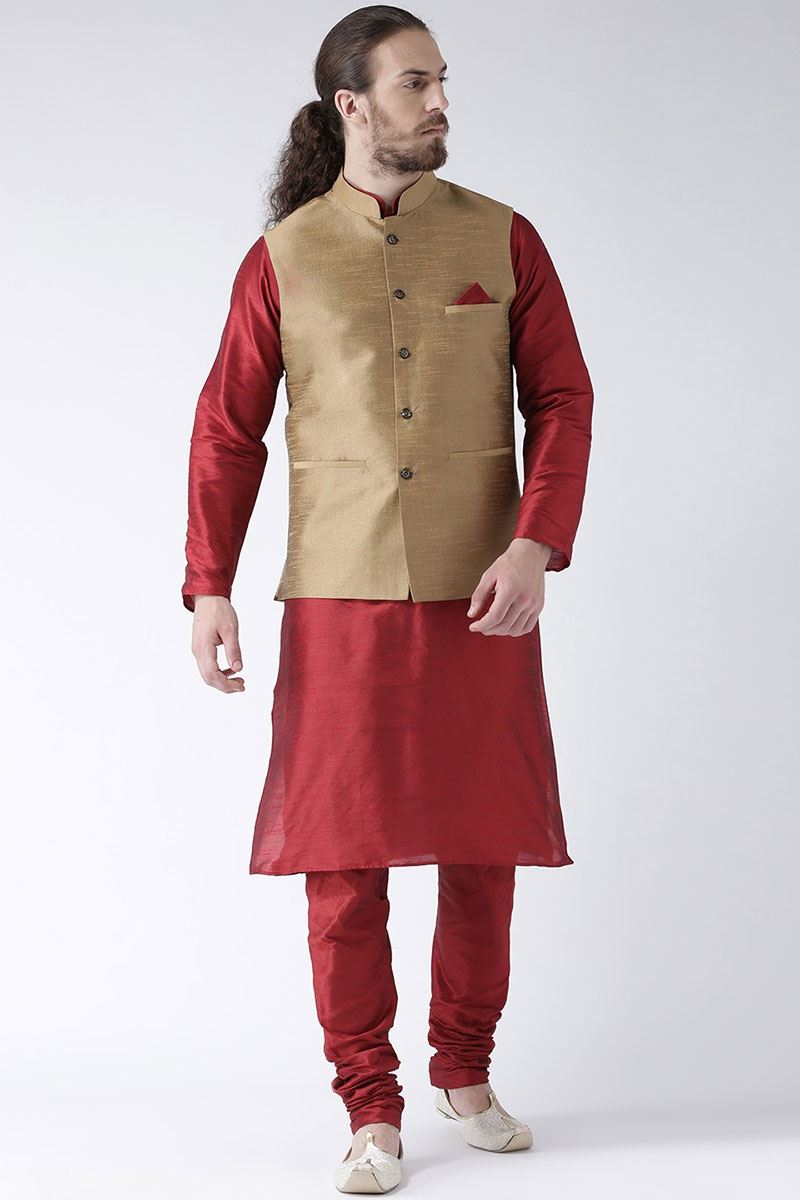 Elegant Maroon Colored Designer Kurta and Jacket Set