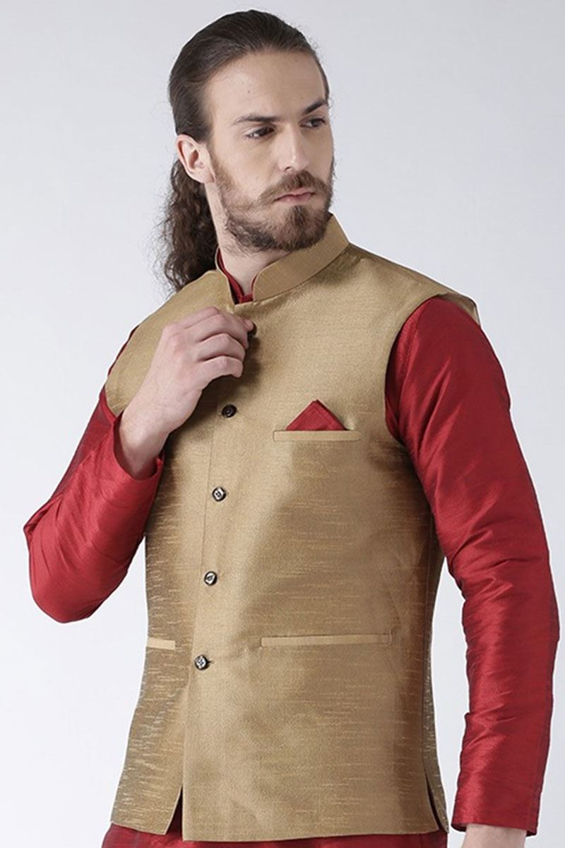 Elegant Maroon Colored Designer Kurta and Jacket Set
