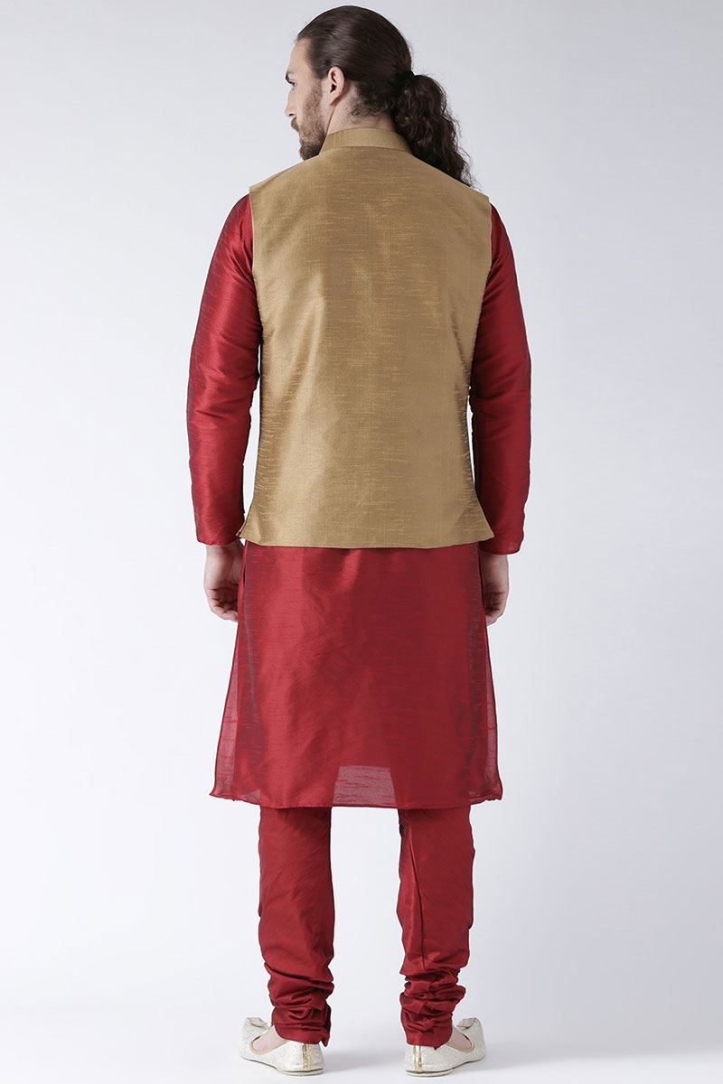 Elegant Maroon Colored Designer Kurta and Jacket Set