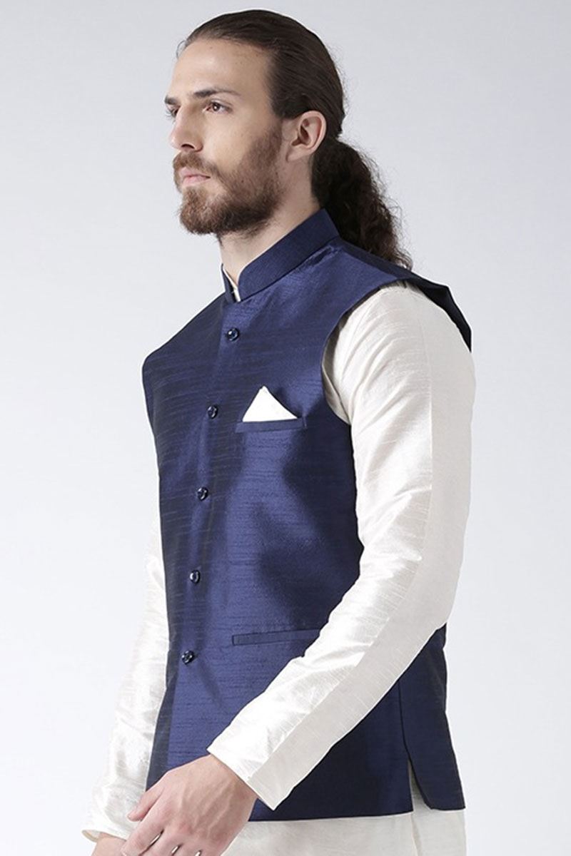 Dashing White Colored Designer Kurta and Jacket Set